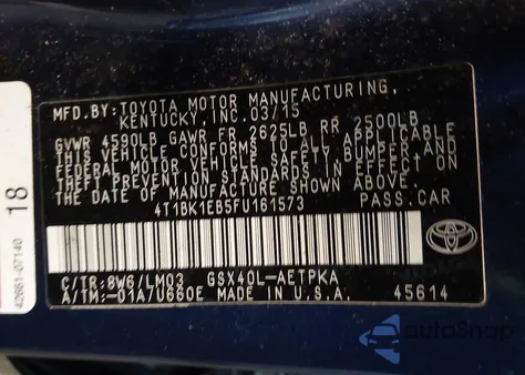 2015 Toyota Avalon Limited из США, поврежденный, VIN 4T1BK1EB5FU161573